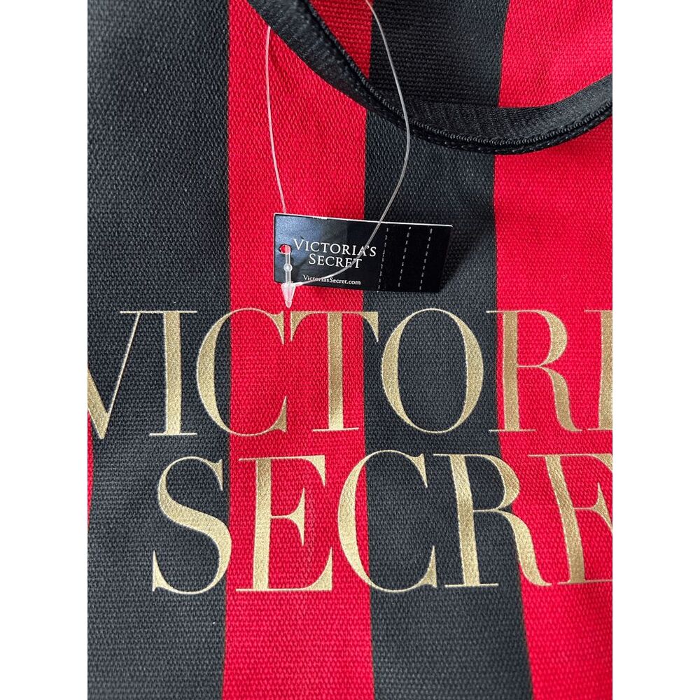 Victoria's Secret Red/Black Striped Large Tote/Beach Bag, NWT, Zipper, Crossbody - Picture 9 of 10